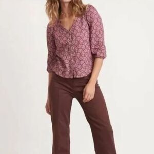 Marine Layer Doublecloth Cotton Gauze Colette Top - Fan Block Print M